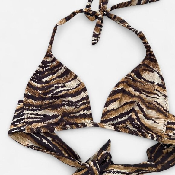 Y2K vintage 2000s cheetah animal print brown halter tie back bikini top small - Picture 5 of 6